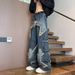 Men's Vintage Star-Embellished Jeans – Distressed Wash | Oversized Cargo Pockets | High Street Wide-Leg Trousers (S-Xxxl)_mkmklike.com