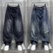 Men's Streetwear Patchwork Cargo Jeans – Oversized Straight-Leg Denim Pants With Utility Pockets & Washed Finish_mkmklike.com