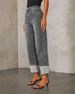 K New Elastic Straight Leg Jeans For Women, Retro Rolled Edge High Waisted Pants_mkmklike.com