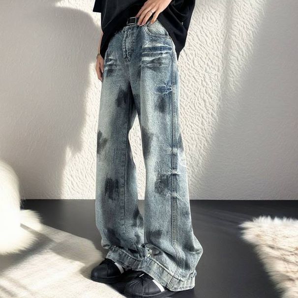 Men's Clothing American Spring And Autumn Casual Jeans Teenagers Retro Washed Fashion High Street Trousers Straight Pants_mkmklike.com