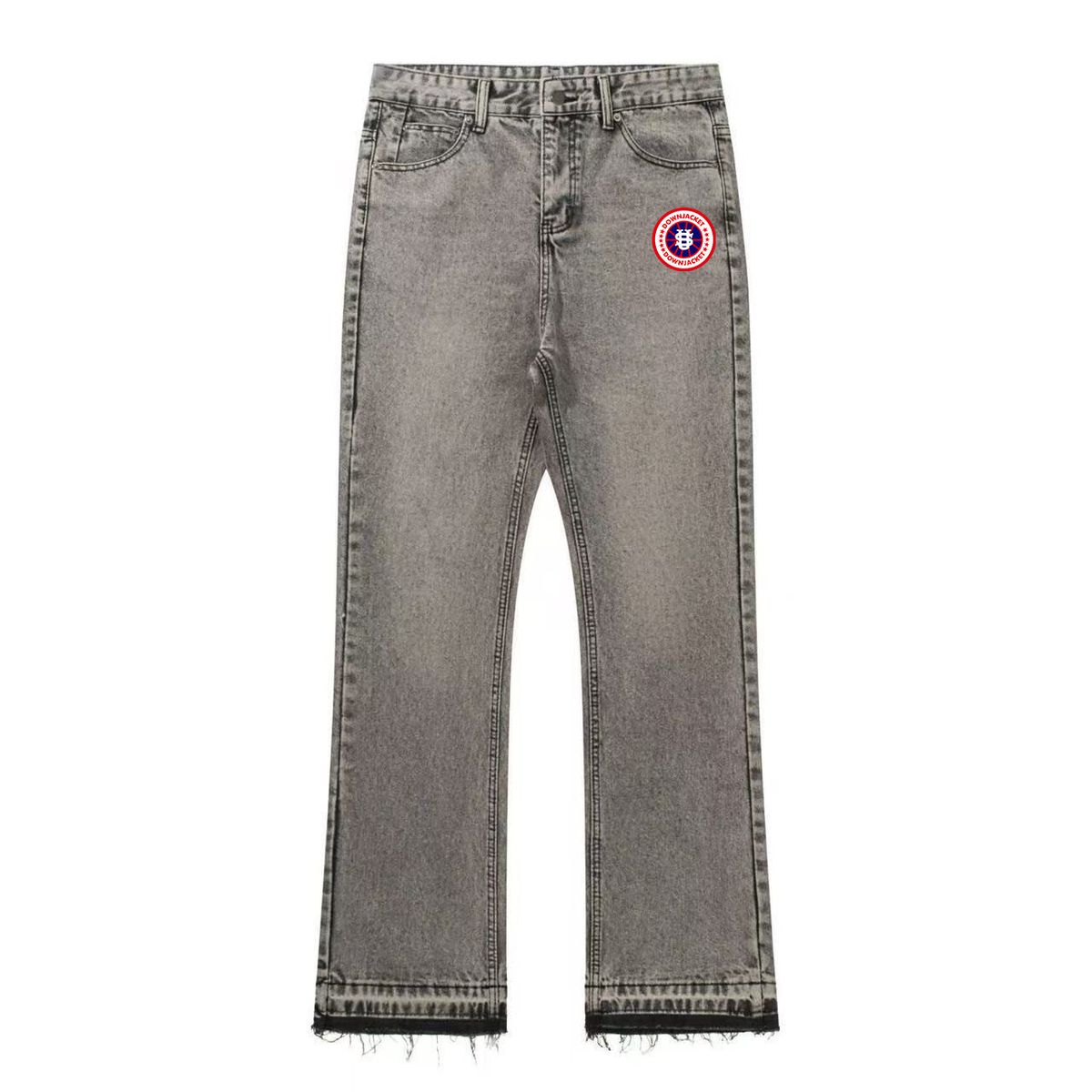 Men's Washed Vintage Jeans - Distressed Hem Fringe & Color Block Design With US Map Logo_mkmklike.com
