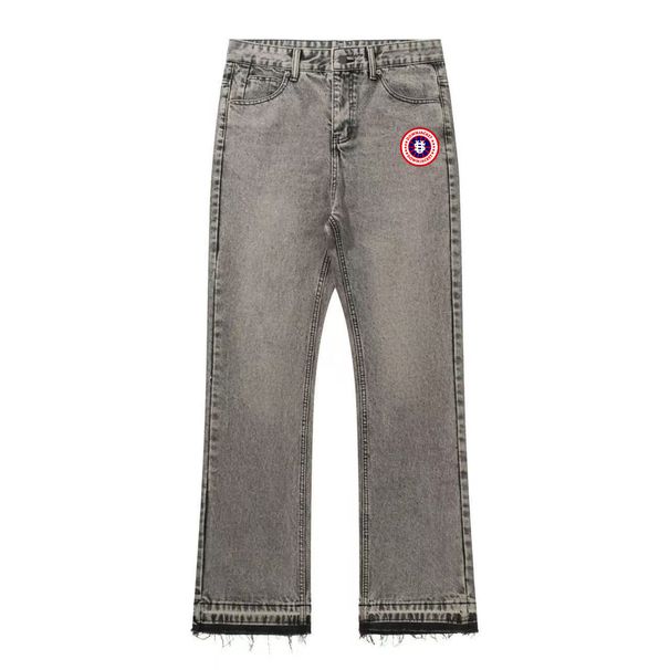 Men's Washed Vintage Jeans - Distressed Hem Fringe & Color Block Design With US Map Logo_mkmklike.com