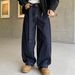 Men's Clothing Men's Vintage Belt Loop Streetwear Jeans – Oversized Straight Fit, Distressed Wash, Retro Denim (S-3XL, Ultra Deep Blue)_mkmklike.com