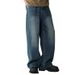 Men's Relaxed Fit Straight Leg Jeans | Vintage Washed Denim Pants With Stretch & Semi-Elastic Waist All-Day Comfort Stretch_mkmklike.com