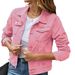 Slim Fit Denim Jacket With Turn-Down Collar - Classic Stretch Cotton For Men & Women (Black, Red, Navy, Light Blue, White, Pink, Khaki)_mkmklike.com