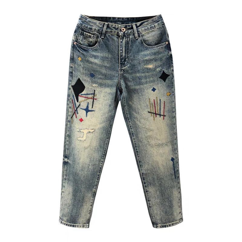 Men's Clothing Street Washed Distressed Fashion Jeans For Men Spring And Autumn Straight Loose \High Street Vibe Style Long Pants_mkmklike.com