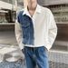 Men's Clothing Spring And Autumn New Long Sleeve Shirt Casual Loose Small Design Contrast Color Splicing Denim Shirt_mkmklike.com