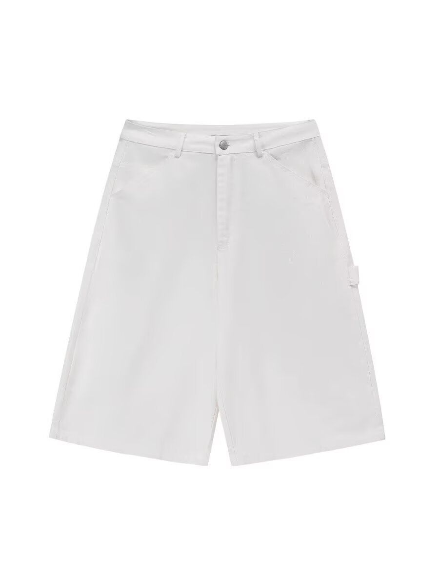 American Style White Jeans For Women, Unique Design, Super Loose Fit, Slimming, Versatile, Straight Wide-Leg Capri Pants_mkmklike.com