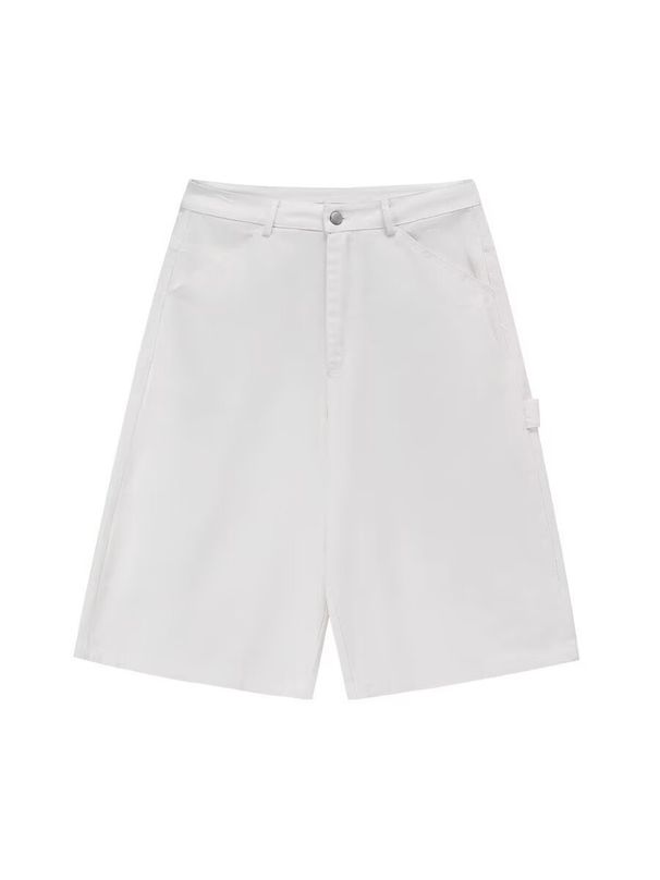 American Style White Jeans For Women, Unique Design, Super Loose Fit, Slimming, Versatile, Straight Wide-Leg Capri Pants_mkmklike.com