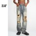 Spot EF JEANS | 2023 New Product, Retro And Old Washing Water Hole Design Straight Jeans Men's Casual Long_mkmklike.com