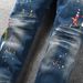 Men's Ripped Skinny Jeans High Street Fashion Distressed Dark Blue Washed Paint Print Slim Fit Jeans Clothing_mkmklike.com