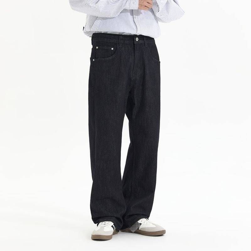 Men's Relaxed Fit Washed Denim Jeans – Classic Straight-Leg Black-Blue Vintage Trousers (75% Cotton, Non-Stretch, Wrinkle-Resistant)_mkmklike.com