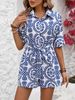 Women's Clothing Printed V-neck button-up bat-sleeved casual shirt shorts romper_mkmklike.com