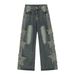 Men's Streetwear Star Patch Jeans – Relaxed Straight-Leg Baggy Pants With Vintage Wash_mkmklike.com