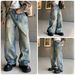 Men's Distressed Denim Jeans With Rhinestone Chain Pendant – High Street Vintage-Inspired Splatter Wash & Relaxed Fit_mkmklike.com