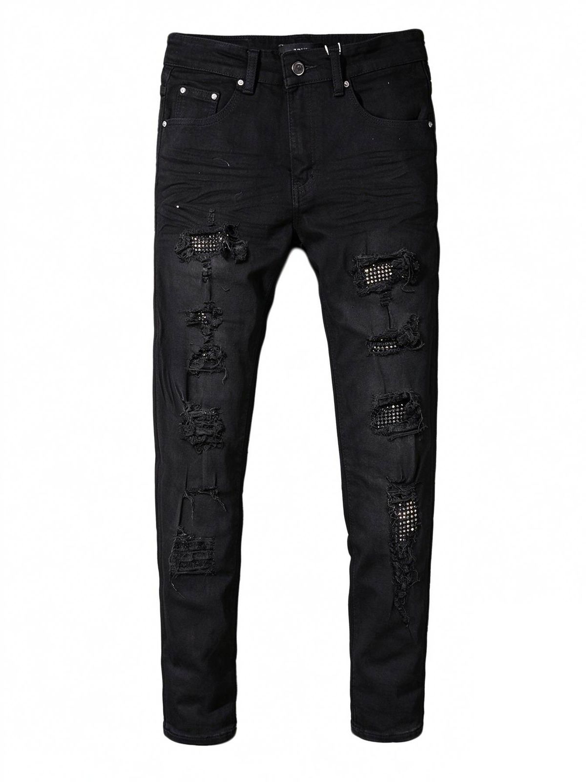 Men's Trendy Long Pants 2025 Spring/Summer Casual Simple Fashion mid Waist Zipper Black D2 Jeans Standard Thickness Slight Stretch_mkmklike.com
