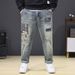 New High-quality Large-size Jeans Men's Elastic Ripped Patch Embroidered Pants Men's Retro Heavy Industry Jeans Men_mkmklike.com