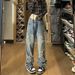 American Retro Star Jeans For Men And Women Korean Version Ins Mid-Waist Slimming Frayed Edge Embroidered Straight_mkmklike.com