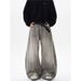 Unisex Retro Style Grey Washed And Distressed Splatter Painted Curved Jeans Loose Fitting American Street Style Pants_mkmklike.com