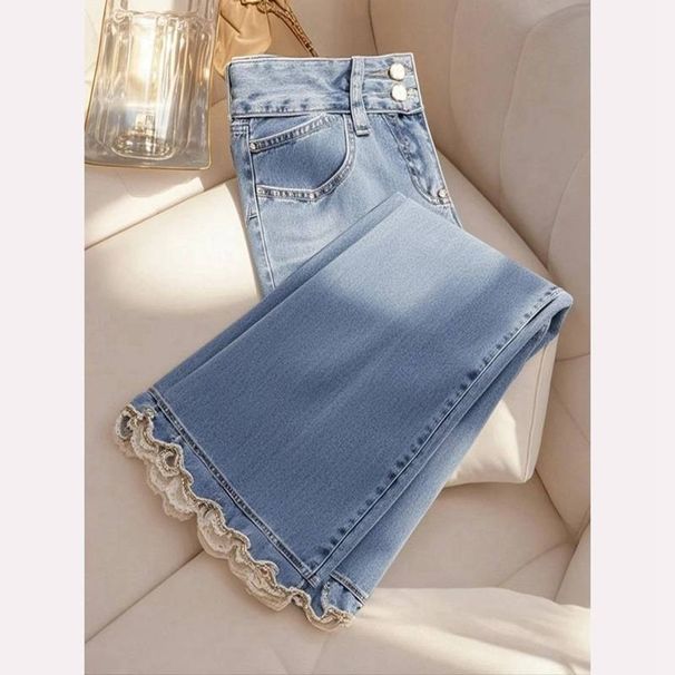 Women's Clothing Blue Denim Wide Leg Pants Thickened High Waist Slim Straight Casual Long Pants_mkmklike.com