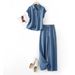 Women's Clothing Tencel Shirt Jeans Two Piece Suit Short Sleeved Trousers_mkmklike.com