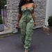 Women's Clothing Breasted Tube Top Slim High Waist Multi Pocket Jumpsuit Trousers_mkmklike.com
