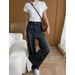 Vintage Blue High-Waisted Wide-Leg Jeans For Women - Distressed Denim With Raw Hem & Utility Pockets - Comfortable Cotton Trousers For Casual_mkmklike.com