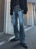 Men's Retro Washed Straight Leg Jeans Winter Casual Cleanfit Korean Style Mid Waist Stretch Polyester Outfit_mkmklike.com