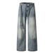 Washed Vintage Jeans American High Street Men's Versatile Dad Casual Belted Loose Straight Long Pants_mkmklike.com