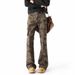 Camouflage Large Pocket Jeans Men's High Street Functional Cleanfit Slim Fit Flared Scimitar Cargo Pants_mkmklike.com