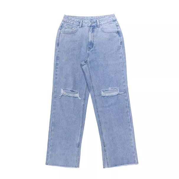 Vintage Straight Leg Jeans For Women – 95% Cotton Stretch Denim Pants, Classic Blue Wash, High Waist, 5-Pocket Design (Retro Streetwear, Unisex Fit)_mkmklike.com