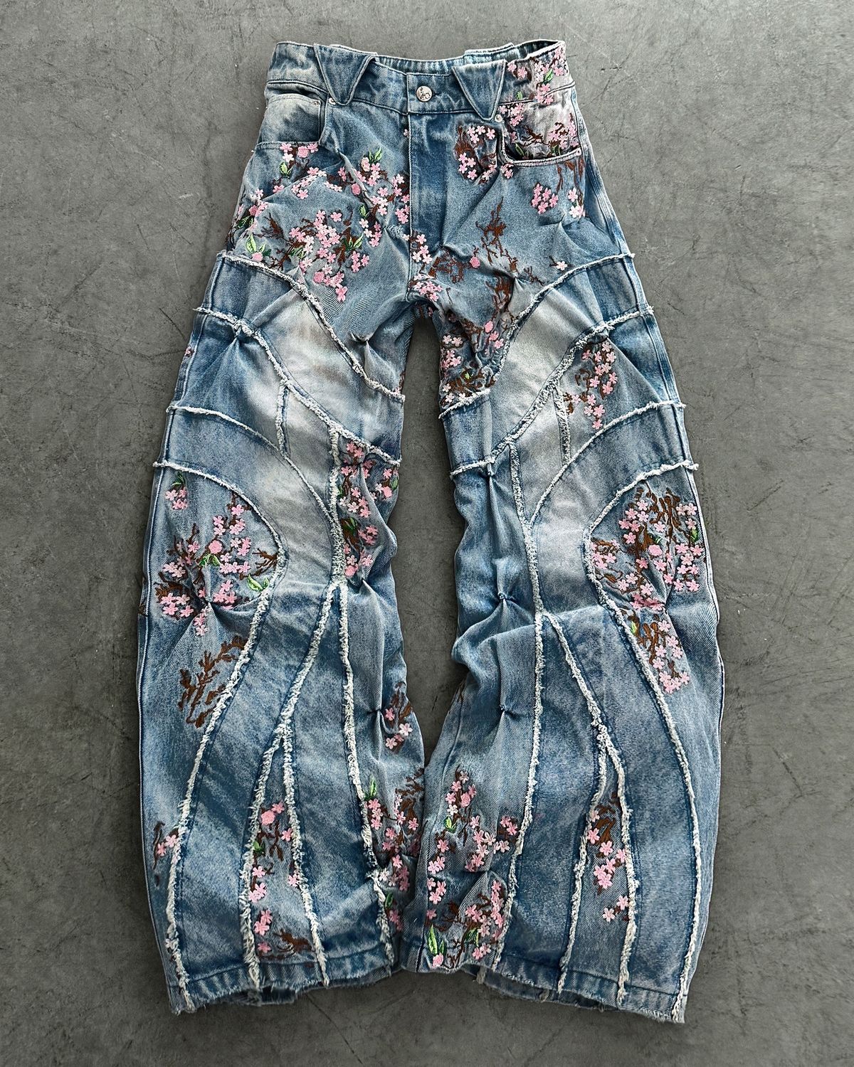 Vintage Streetwear Y2K High Waist Loose Straight Leg Jeans For Women With Cherry Blossom Embroidery, Retro American Style, Comfortable & Stylish_mkmklike.com