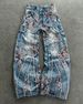 Vintage Streetwear Y2K High Waist Loose Straight Leg Jeans For Women With Cherry Blossom Embroidery, Retro American Style, Comfortable & Stylish_mkmklike.com