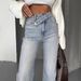 Women's Clothing Distressed High-Waisted Wide-Leg Jeans For Women – Vintage Straight-Leg Denim Pants With Raw Hem, Comfortable & Stylish Casual Wear_mkmklike.com