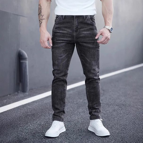 Men's Slim Fit Stretch Jeans – Washed Dark Grey Denim Pants With Mid-Rise & Tapered Leg (S-2xl, Comfort Flex Cotton Blend, Multi-Process Vintage Wash)_mkmklike.com