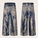 Unisex Oversized Streetwear Jeans Distressed Washed Denim Pants with Splatter Paint Effect Loose Fit Zip Fly Blue 100% Cotton_mkmklike.com