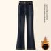 Fleece-Lined Thickened Vintage Color Denim Flared Women, New Autumn And Winter Slim High-Waisted Slimming Pants For_mkmklike.com