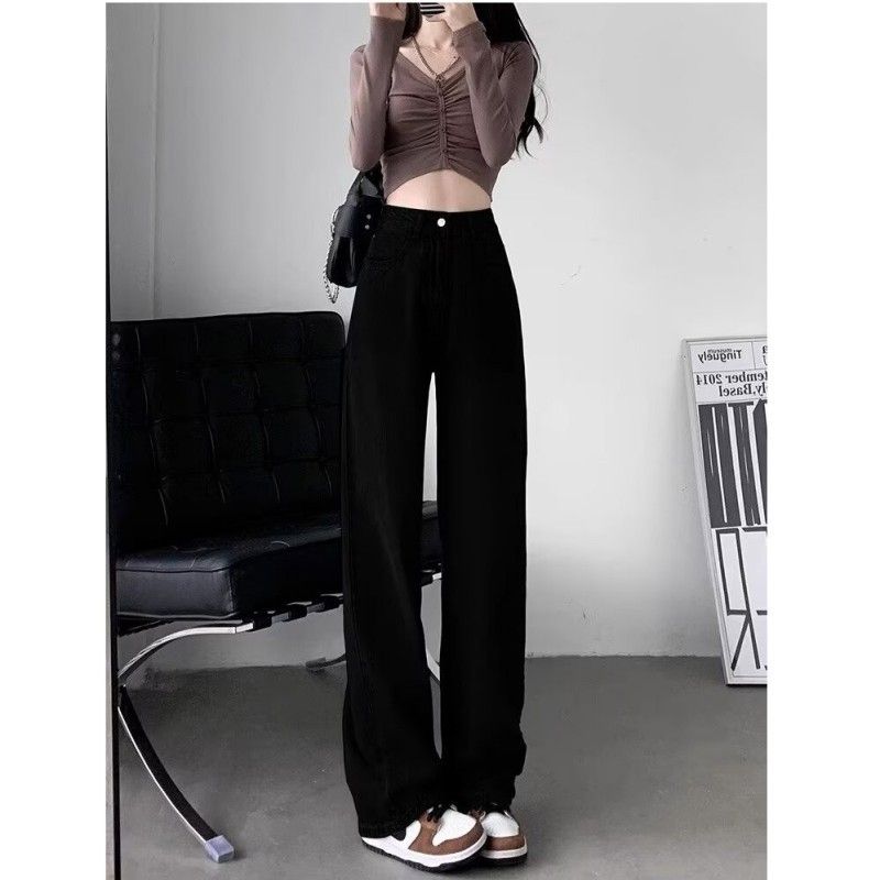 Coffee Colored High-Waisted Wide Leg Jeans for Women Slimming Casual Loose Straight Leg Trousers Trendy Versatile New Style_mkmklike.com