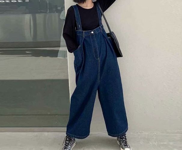 Youthful Denim Overalls For Women Plus Size New Retro Hong Kong Style Loose Slimming Korean Straight Pants Cute Japanese_mkmklike.com
