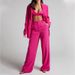 Women's Clothing Elegant Solid Color Split Sleeve Lapel Suit Pocket Straight Pants Suit_mkmklike.com