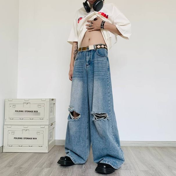 Vintage Distressed Denim Shirt & Ripped Jeans Set - High Street Grunge Style For Men Fashion Trends_mkmklike.com