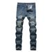 Men's Light Wash Distressed Straight Leg Jeans Vintage-Inspired Ripped Denim Pants for Casual And Streetwear_mkmklike.com