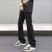 Men's Clothing Men's Slim Fit Straight Leg Jeans Trendy American Street Style Mud Dyed Washed Denim With Stylish Design Slightly Flared Leg_mkmklike.com