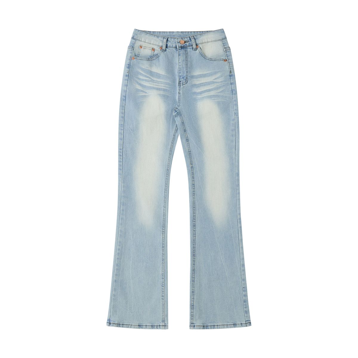 Men's Cleanfit Straight Slight Flare Blue Jeans - Slim Fit, Vintage Wash, High Street Vibe_mkmklike.com