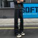 Black Stretchy Curved Hem Jeans For Men, Leg-lengthening, American High Street Vibe Pants, Straight Narrow Fit, Slightly_mkmklike.com