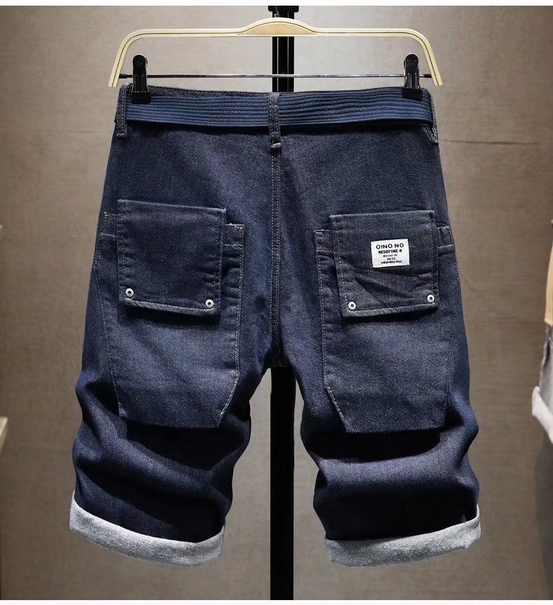 Retro Washed Denim Shorts for Men Vintage Workwear Style Multi-Pockets Mid-Rise Straight Fit Comfortable Cotton Casual Summer Shorts_mkmklike.com