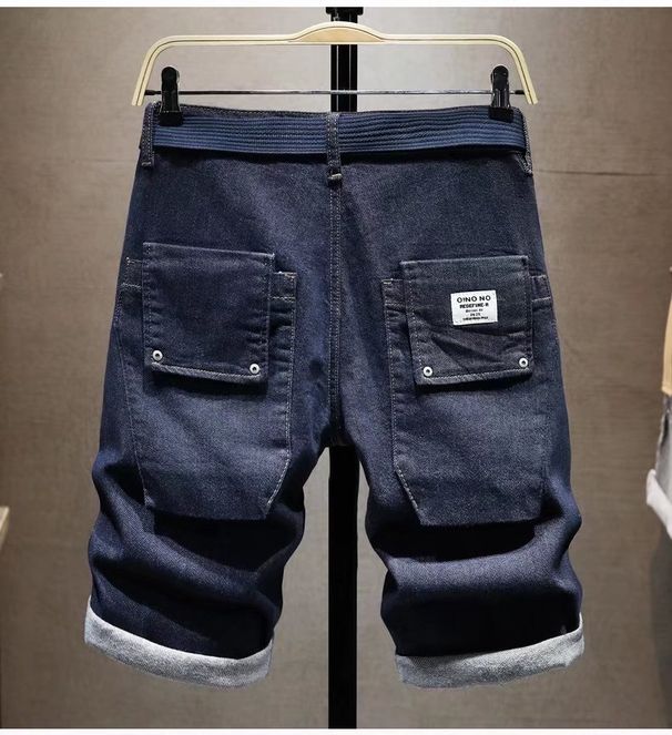 Retro Washed Denim Shorts for Men Vintage Workwear Style Multi-Pockets Mid-Rise Straight Fit Comfortable Cotton Casual Summer Shorts_mkmklike.com