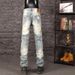 Men's Distressed Denim Jeans - Vintage Washed Slim Straight Fit Casual Pants For Fall & Winter_mkmklike.com