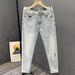 Men's Slim Fit Stretch Jeans – Light Blue Washed Denim Pants With Embroidery Detail, Comfortable Straight-Leg Trousers For Casual & Office Wear_mkmklike.com