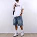 Men's Clothing Retro Denim Shorts For Men And Women Distressed Loose Fit Straight Leg Casual Street Style Washed Five Point Trendy_mkmklike.com
